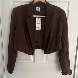 NWT Zara Cropped Brown Blazer Versatile Suit Jacket